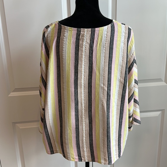 For Cynthia Pastel and Neutral Color Striped 55% Linen Top - Picture 6 of 7
